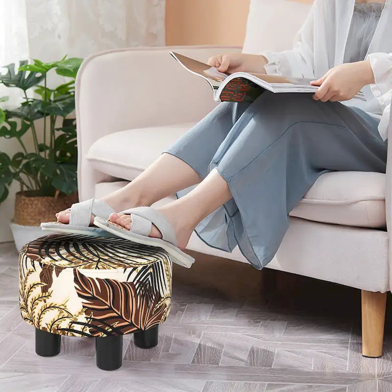 Pouffe Rond Adeco en Velours Repose-Pieds Tabouret Rembourré Moderne