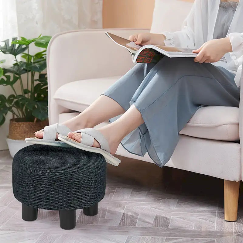 Pouffe Rond Adeco en Velours Repose-Pieds Tabouret Rembourré Moderne