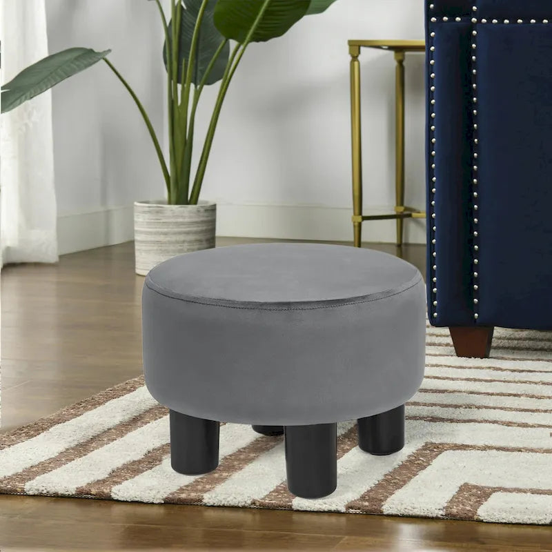 Pouffe Rond Adeco en Velours Repose-Pieds Tabouret Rembourré Moderne