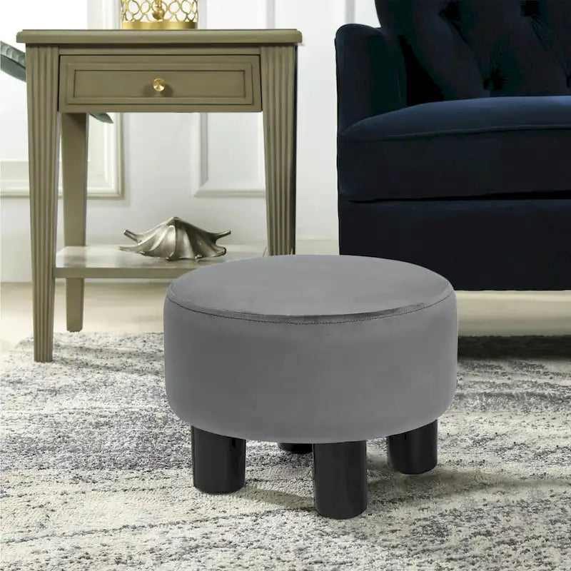 Pouffe Rond Adeco en Velours Repose-Pieds Tabouret Rembourré Moderne