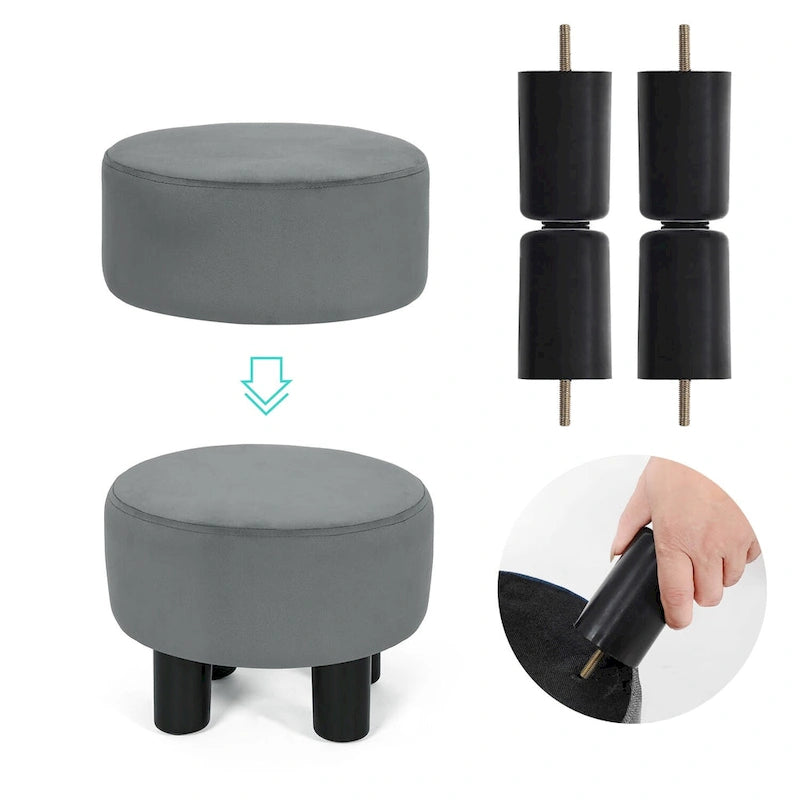 Pouffe Rond Adeco en Velours Repose-Pieds Tabouret Rembourré Moderne