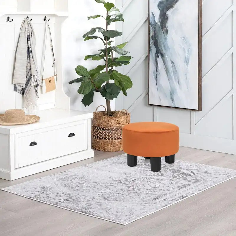 Pouffe Rond Adeco en Velours Repose-Pieds Tabouret Rembourré Moderne