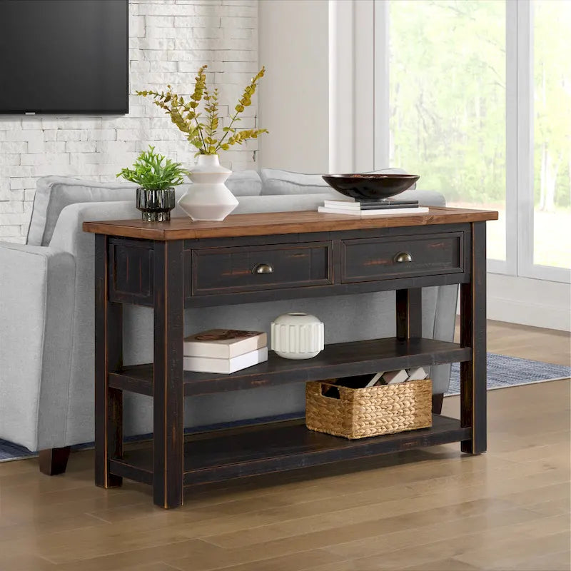 Blanc / Gris / Naturel / Crème et marron / Noir et marron – Table console style ferme côtière, 1 à 2 places