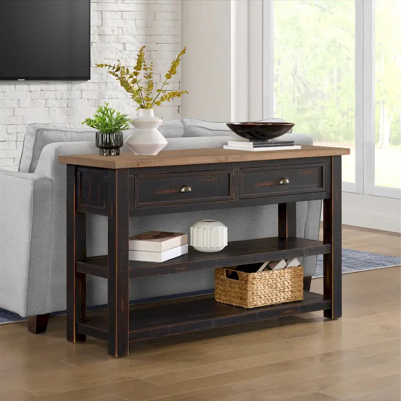 Blanc / Gris / Naturel / Crème et marron / Noir et marron – Table console style ferme côtière, 1 à 2 places