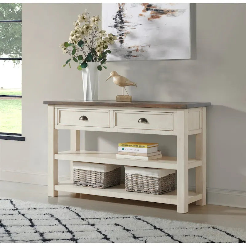 Blanc / Gris / Naturel / Crème et marron / Noir et marron – Table console style ferme côtière, 1 à 2 places