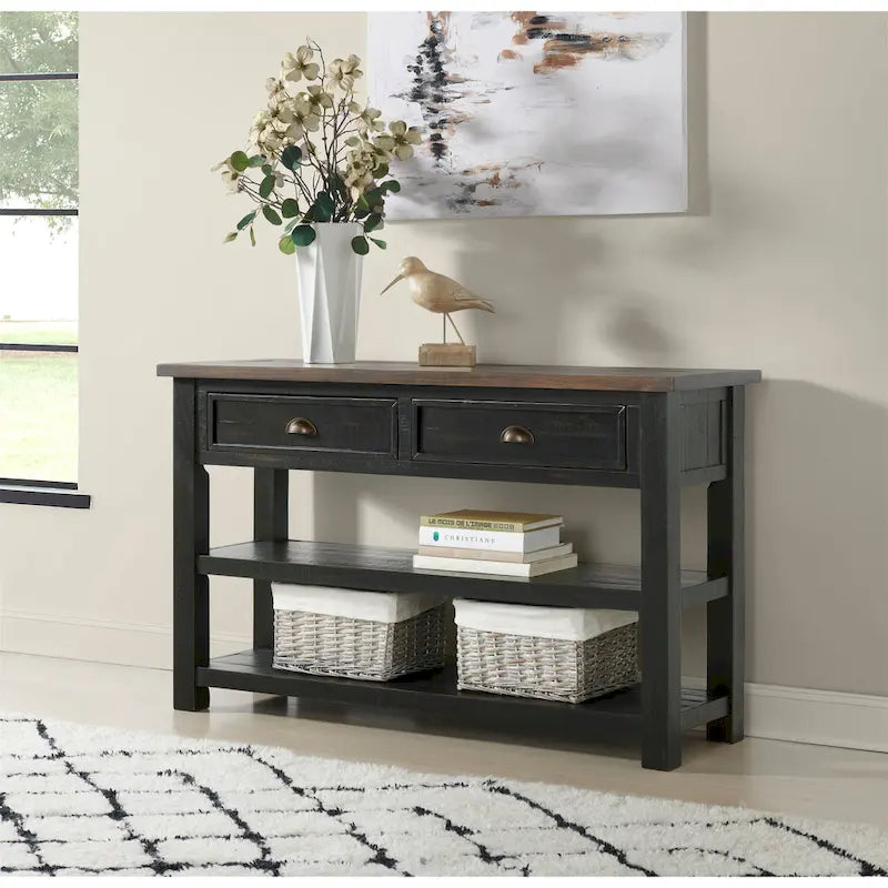 Blanc / Gris / Naturel / Crème et marron / Noir et marron – Table console style ferme côtière, 1 à 2 places