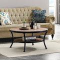 Table basse ronde industrielle en métal Myhozm avec étagère pour le salon, le bureau à domicile et la chambre à coucher