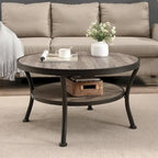 Table basse ronde industrielle en métal Myhozm avec étagère pour le salon, le bureau à domicile et la chambre à coucher