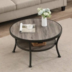 Table basse ronde industrielle en métal Myhozm avec étagère pour le salon, le bureau à domicile et la chambre à coucher