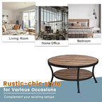 Table basse ronde industrielle en métal Myhozm avec étagère pour le salon, le bureau à domicile et la chambre à coucher
