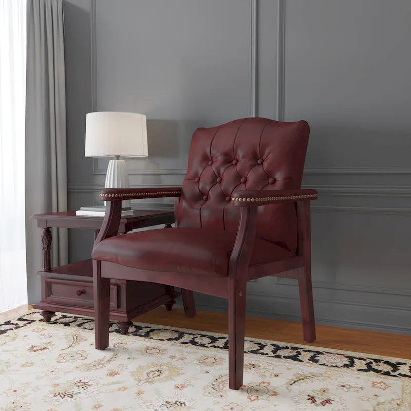 Fauteuil visiteur en vinyle capitonné Boss avec clous décoratifs en laiton antique