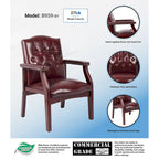 Fauteuil visiteur en vinyle capitonné Boss avec clous décoratifs en laiton antique