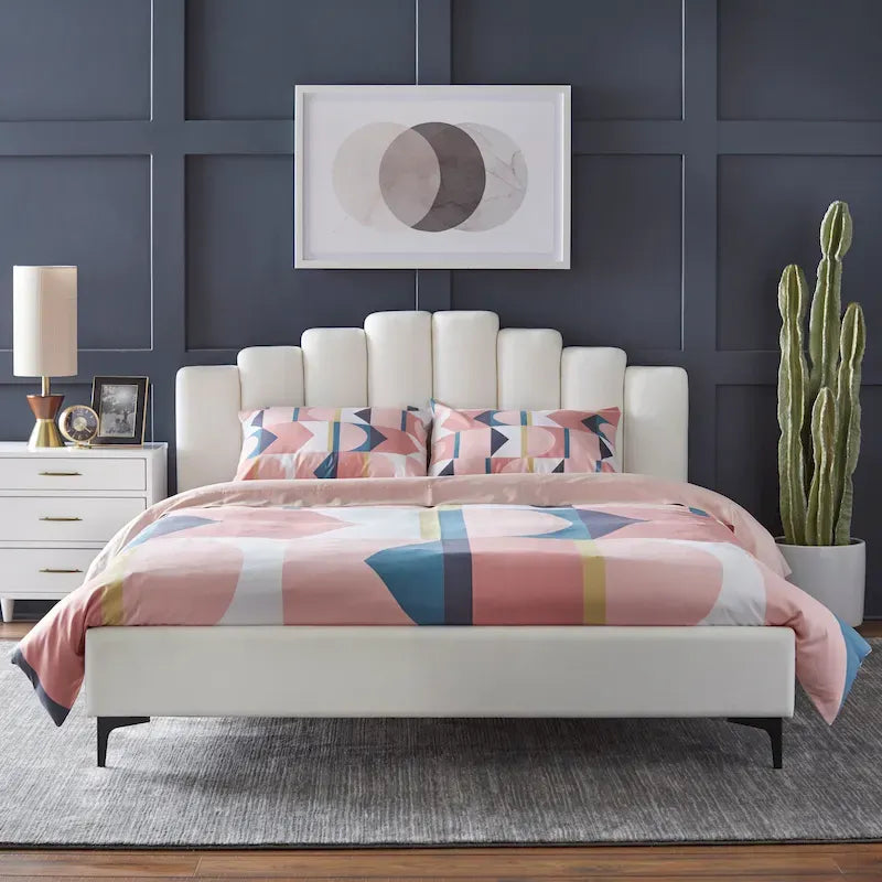 Lit Plateforme Moderne Queen Lifestorey Stark en Velours Rembourré