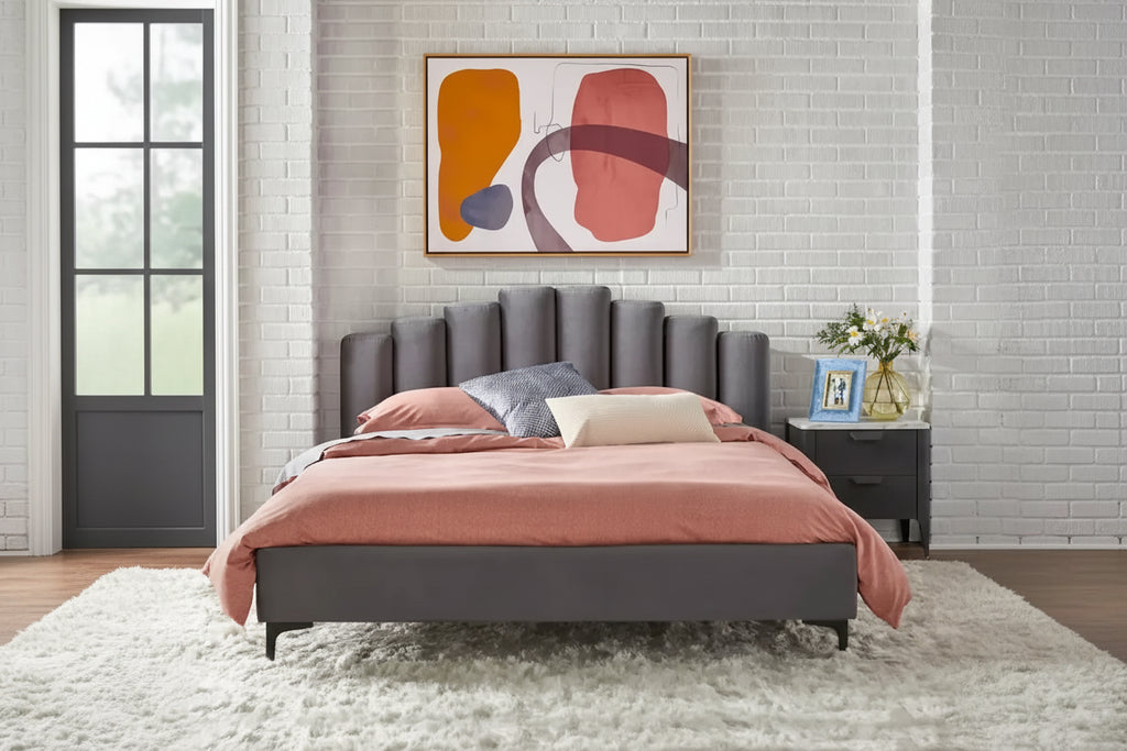 Lifestorey Stark Velvet Upholstered Modern Queen Platform Bed