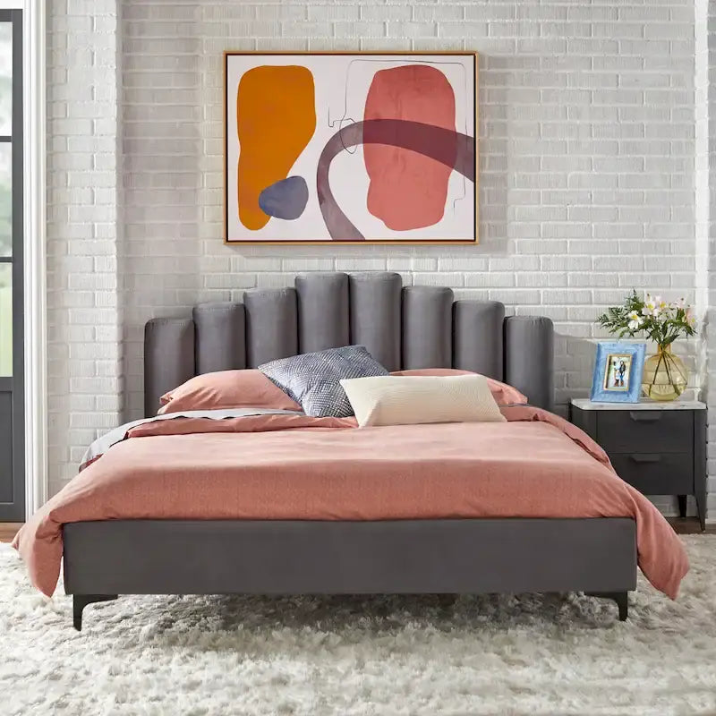 Lit Plateforme Moderne Queen Lifestorey Stark en Velours Rembourré