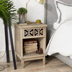 COZAYH Table de chevet rustique rétro en sapin massif, table d'appoint avec façade sculptée à la main et étagère ouverte pour style bohème, ferme
