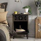 COZAYH Table de chevet rustique rétro en sapin massif, table d'appoint avec façade sculptée à la main et étagère ouverte pour style bohème, ferme