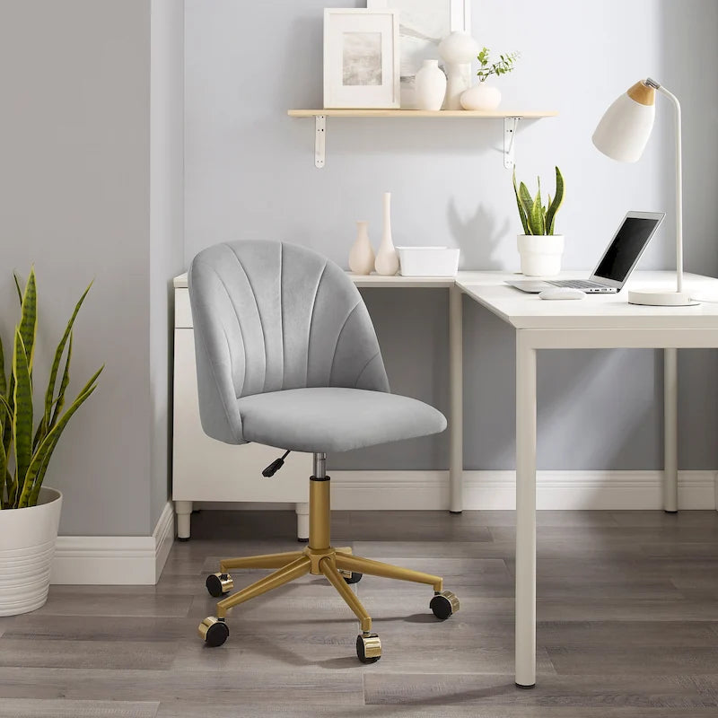 Chaise de bureau pivotante incurvée en velours Aubrie