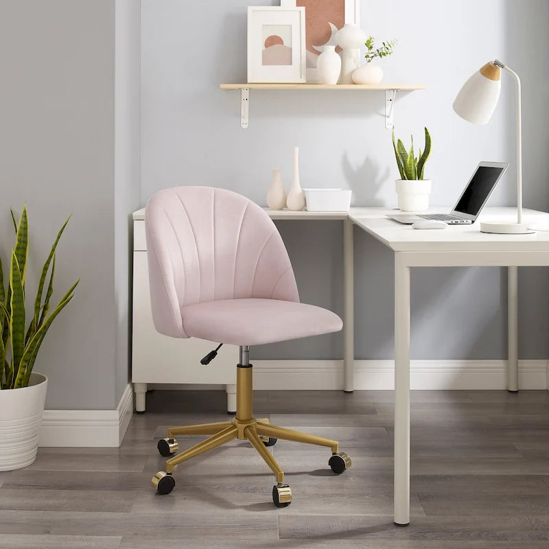 Chaise de bureau pivotante incurvée en velours Aubrie
