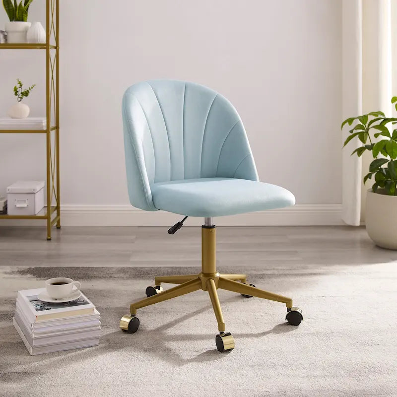 Chaise de bureau pivotante incurvée en velours Aubrie