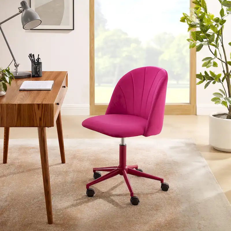 Chaise de bureau pivotante incurvée en velours Aubrie