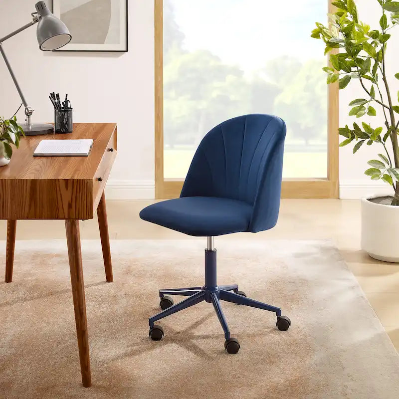 Chaise de bureau pivotante incurvée en velours Aubrie