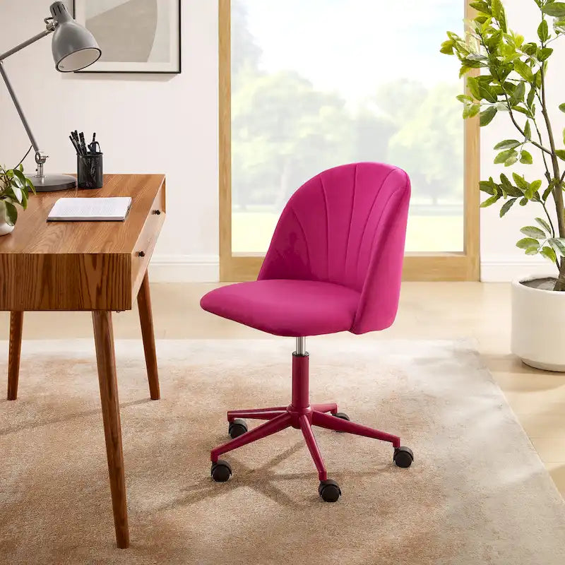 Chaise de bureau pivotante incurvée en velours Aubrie