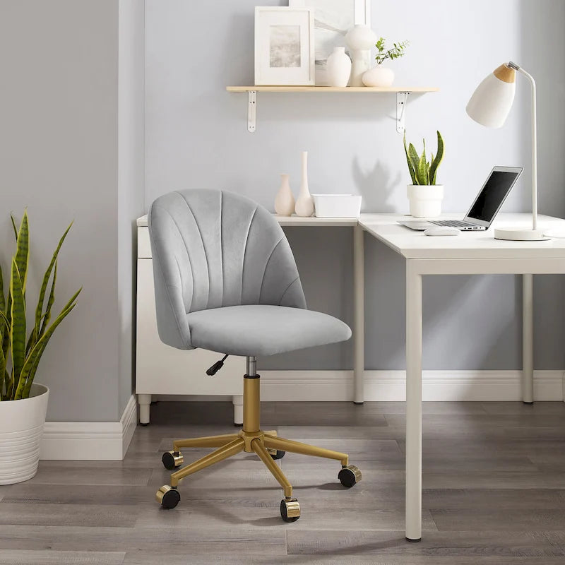 Chaise de bureau pivotante incurvée en velours Aubrie