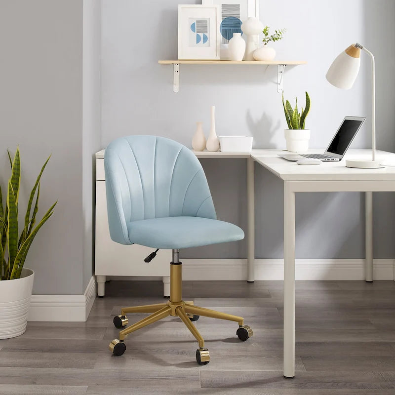 Chaise de bureau pivotante incurvée en velours Aubrie