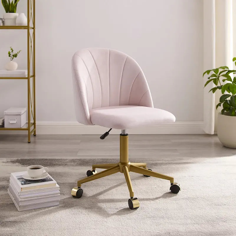 Chaise de bureau pivotante incurvée en velours Aubrie