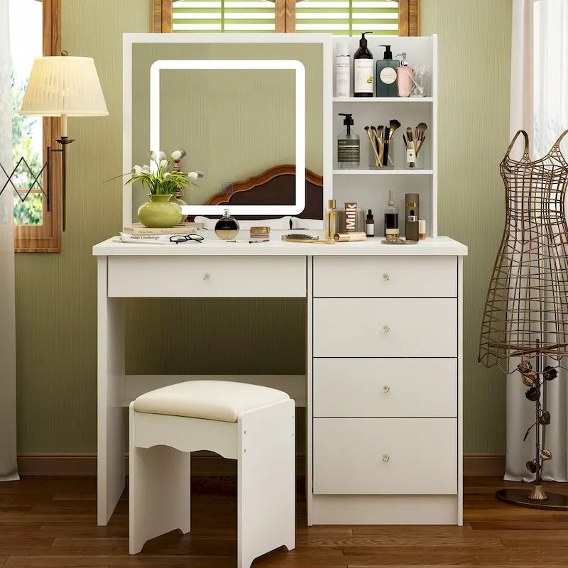 Coiffeuse de 100 cm de large avec tabouret et miroir tactile - 100 cm de large