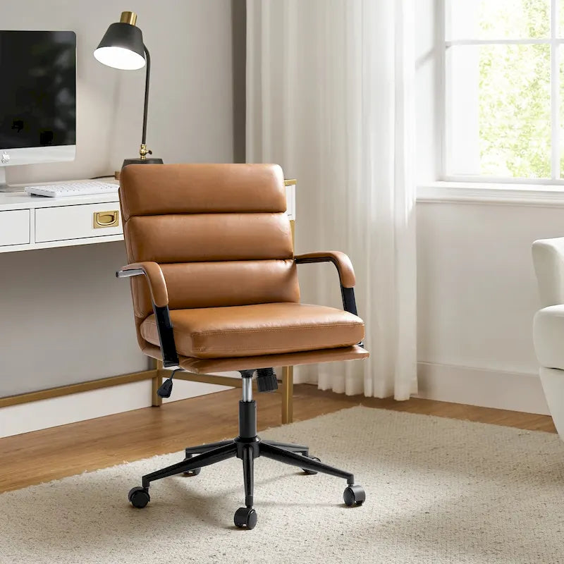 Fauteuil pivotant en similicuir | Camel / Noir / Sauge / Blanc / Marron / Marine | Simple