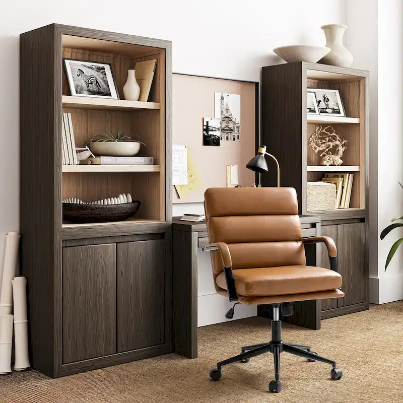 Fauteuil pivotant en similicuir | Camel / Noir / Sauge / Blanc / Marron / Marine | Simple