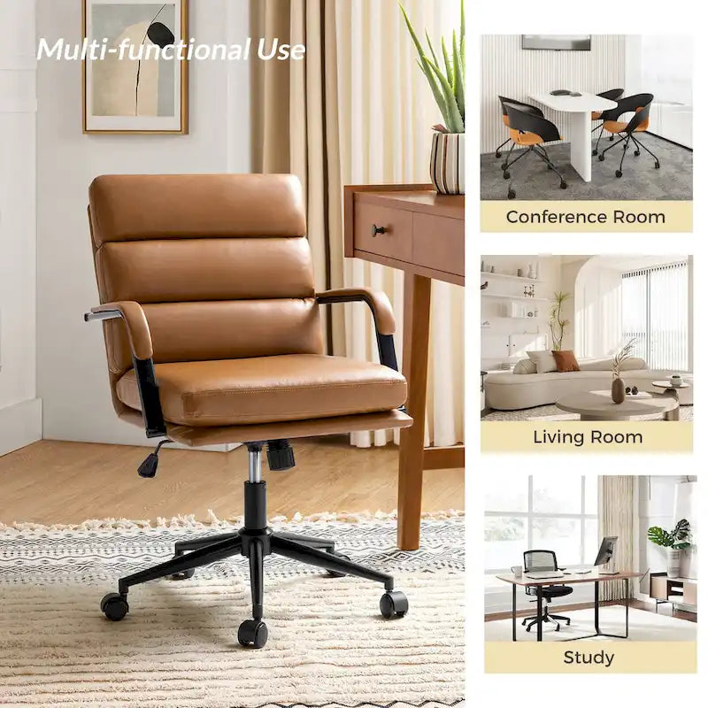 Fauteuil pivotant en similicuir | Camel / Noir / Sauge / Blanc / Marron / Marine | Simple
