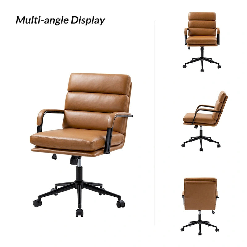Fauteuil pivotant en similicuir | Camel / Noir / Sauge / Blanc / Marron / Marine | Simple