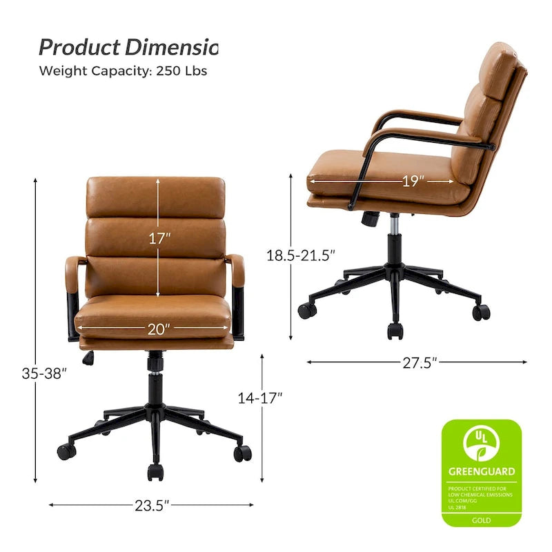 Fauteuil pivotant en similicuir | Camel / Noir / Sauge / Blanc / Marron / Marine | Simple