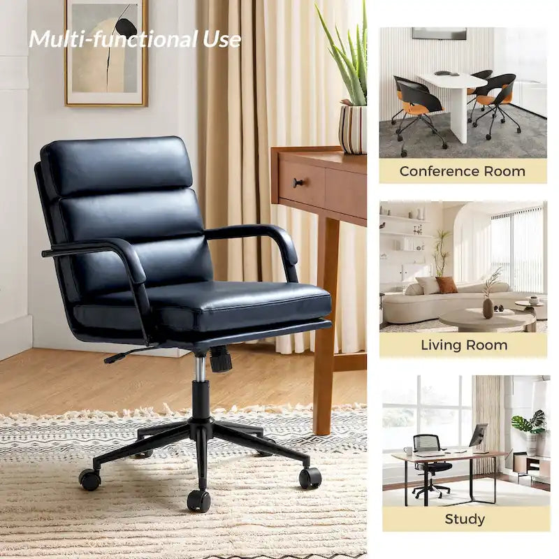 Fauteuil pivotant en similicuir | Camel / Noir / Sauge / Blanc / Marron / Marine | Simple