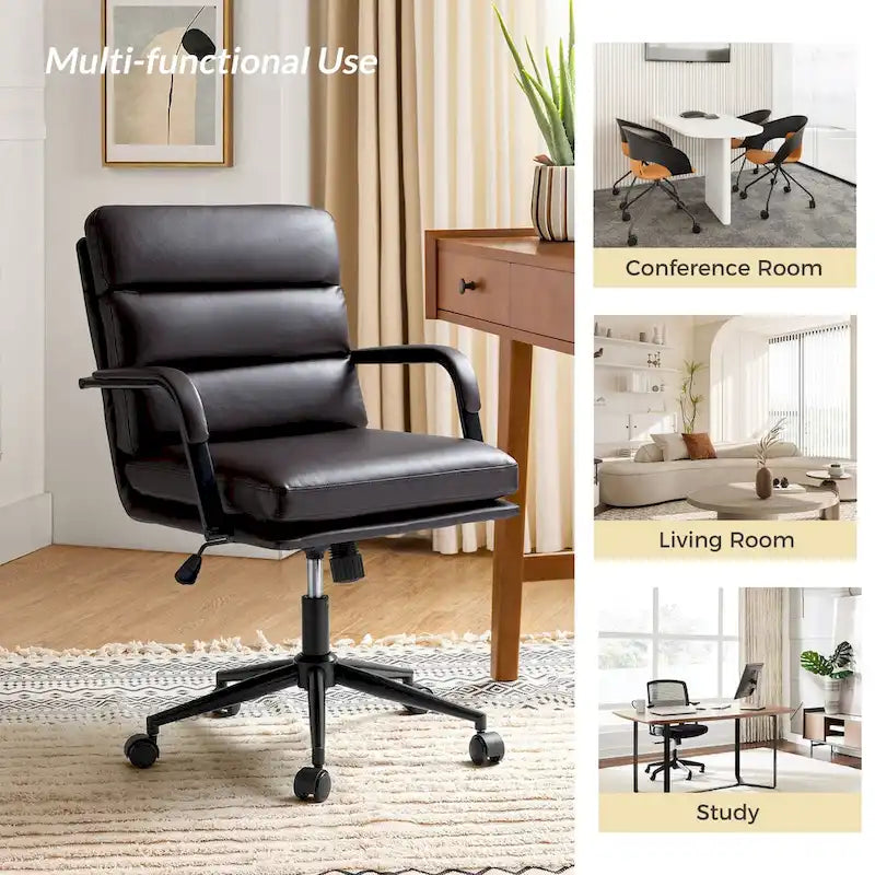 Fauteuil pivotant en similicuir | Camel / Noir / Sauge / Blanc / Marron / Marine | Simple