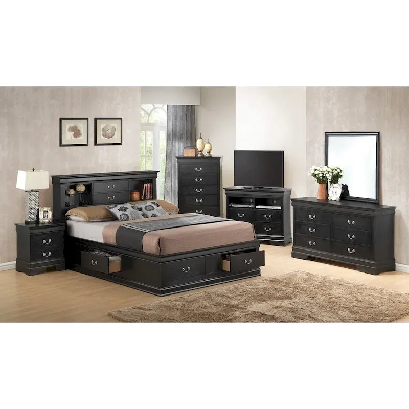 Lit plateforme de rangement Queen - Noir / Cerise / Blanc / Gris / Cappuccino - 2 places