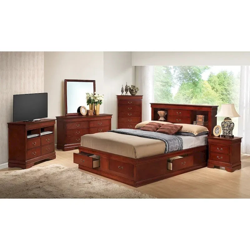 Lit plateforme de rangement Queen - Noir / Cerise / Blanc / Gris / Cappuccino - 2 places