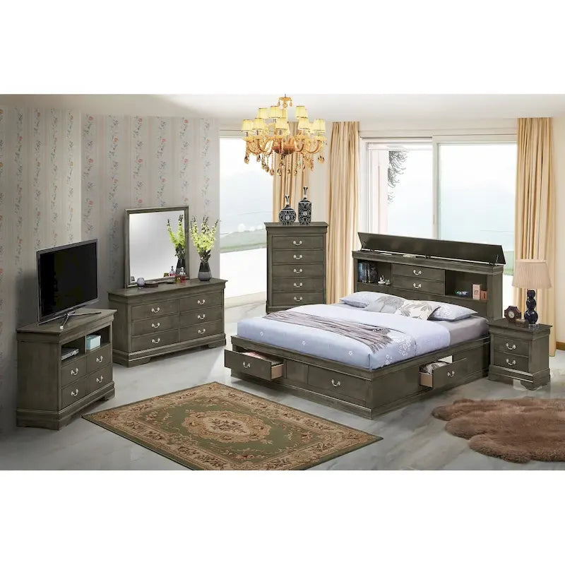 Lit plateforme de rangement Queen - Noir / Cerise / Blanc / Gris / Cappuccino - 2 places