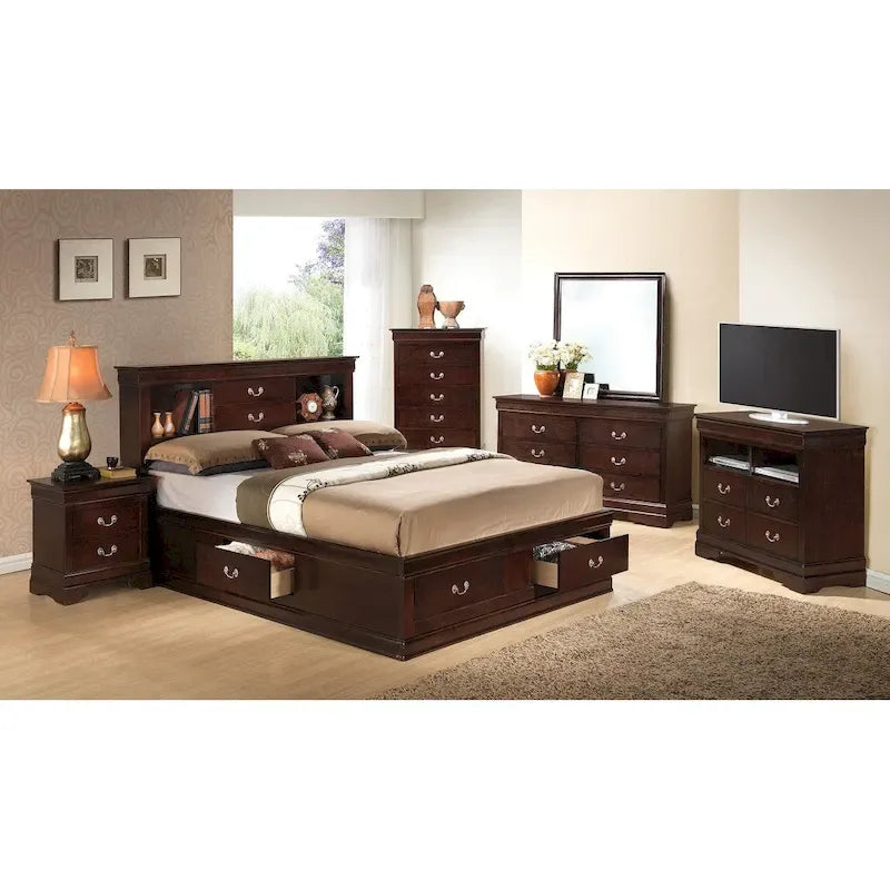 Lit plateforme de rangement Queen - Noir / Cerise / Blanc / Gris / Cappuccino - 2 places