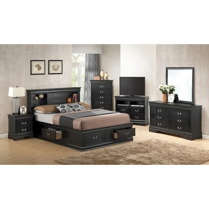 Lit plateforme de rangement Queen - Noir / Cerise / Blanc / Gris / Cappuccino - 2 places