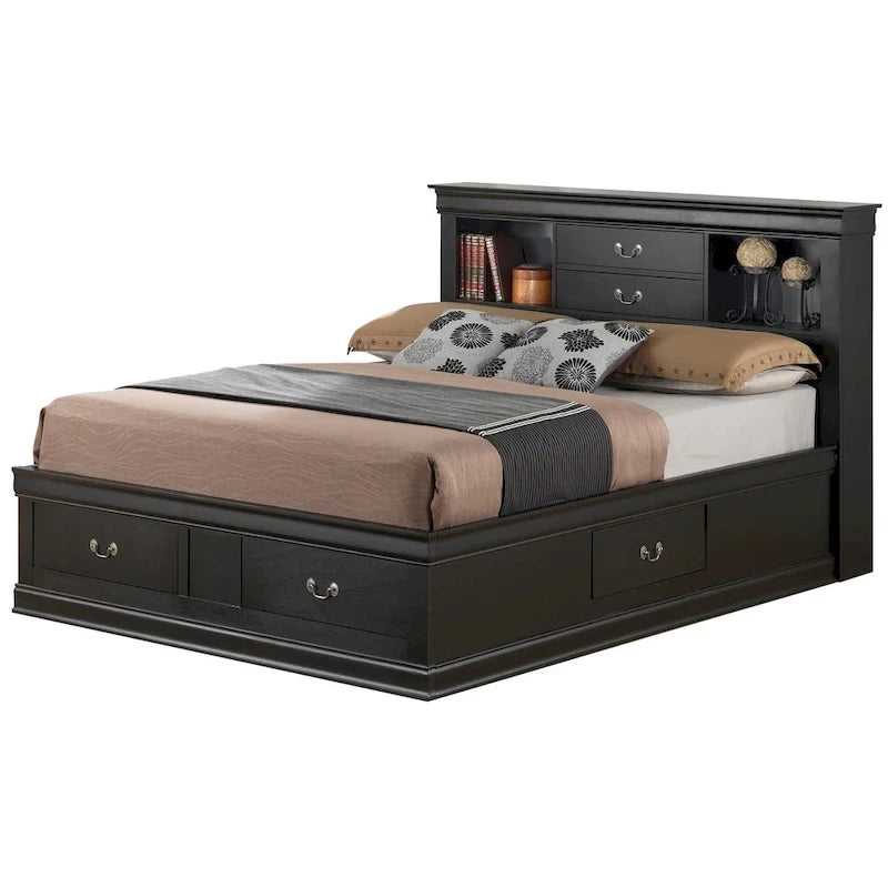Lit plateforme de rangement Queen - Noir / Cerise / Blanc / Gris / Cappuccino - 2 places