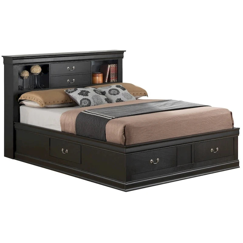 Lit plateforme de rangement Queen - Noir / Cerise / Blanc / Gris / Cappuccino - 2 places
