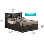Lit plateforme de rangement Queen - Noir / Cerise / Blanc / Gris / Cappuccino - 2 places