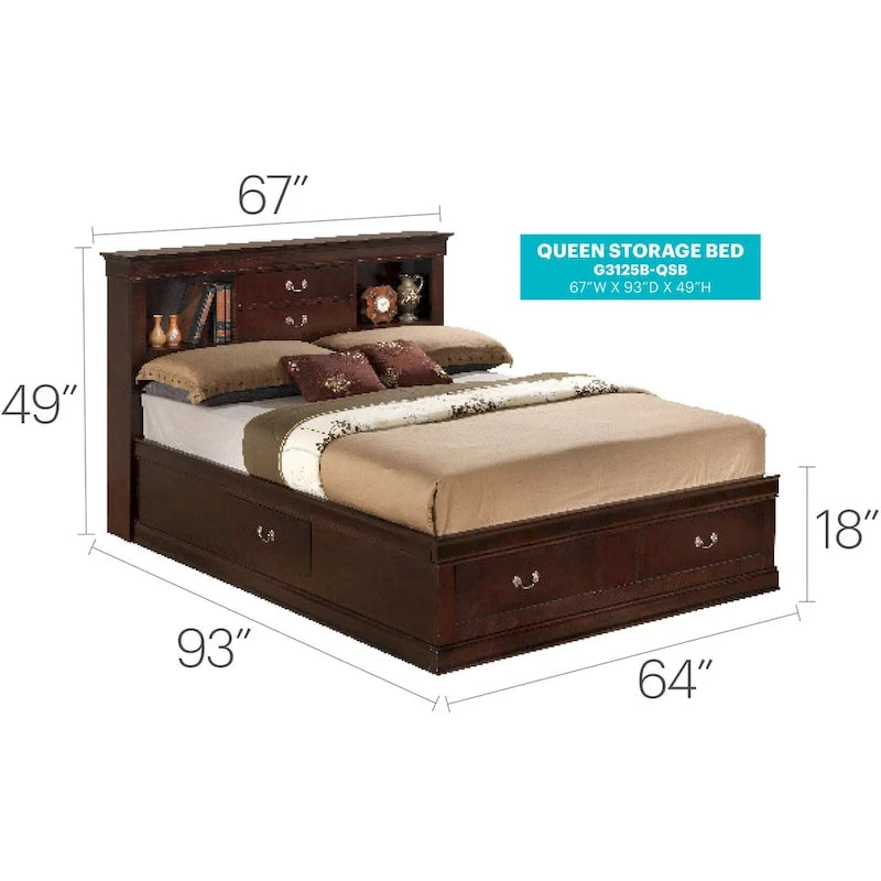 Lit plateforme de rangement Queen - Noir / Cerise / Blanc / Gris / Cappuccino - 2 places