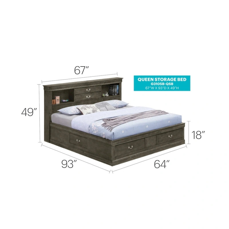 Lit plateforme de rangement Queen - Noir / Cerise / Blanc / Gris / Cappuccino - 2 places