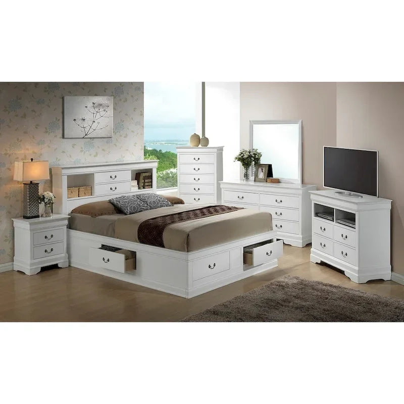 Lit plateforme de rangement Queen - Noir / Cerise / Blanc / Gris / Cappuccino - 2 places