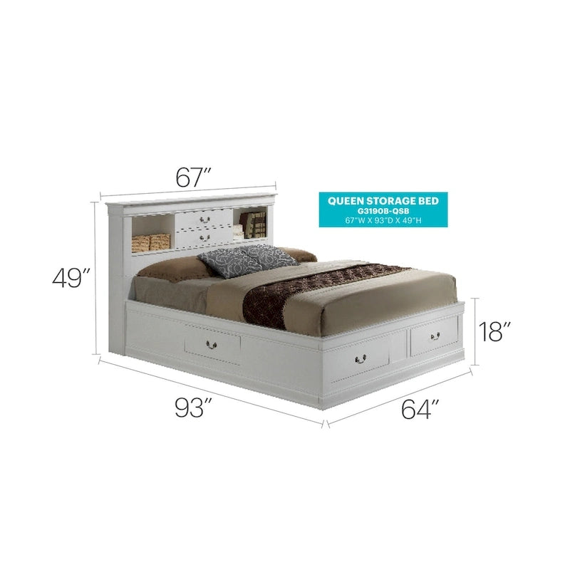 Lit plateforme de rangement Queen - Noir / Cerise / Blanc / Gris / Cappuccino - 2 places